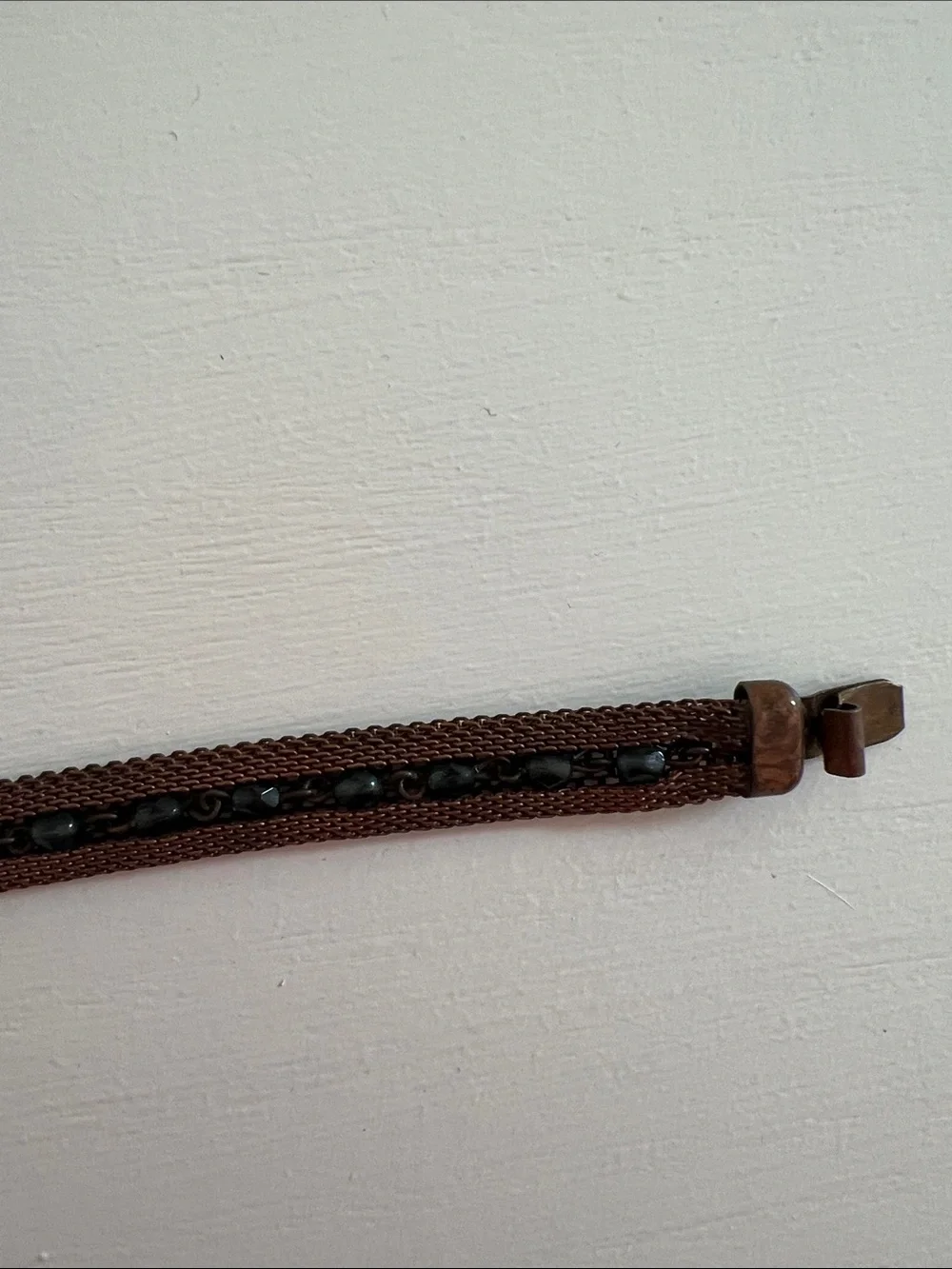Brown Mesh Bracelet with Black Beaded Accent | Minimalist Boho